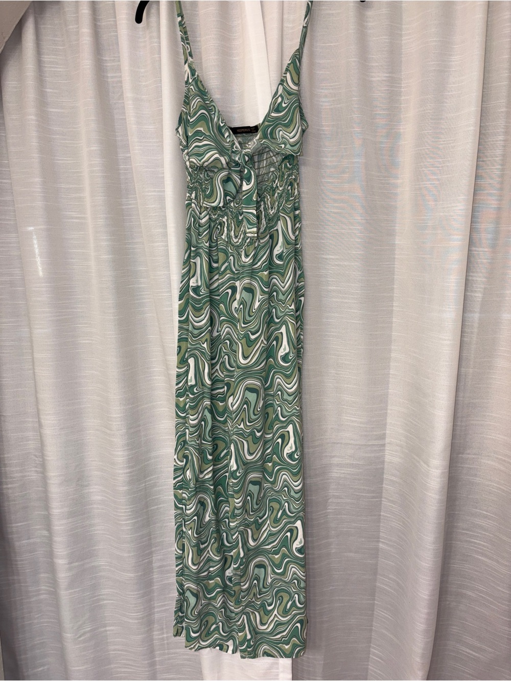 Green Swirl Maxi Jumpsuit with Adjustable Straps Front Tie